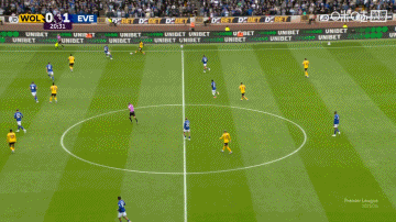 半场-埃弗顿2-1狼队 格拉利什献助攻+造两球黄喜灿抽射破门